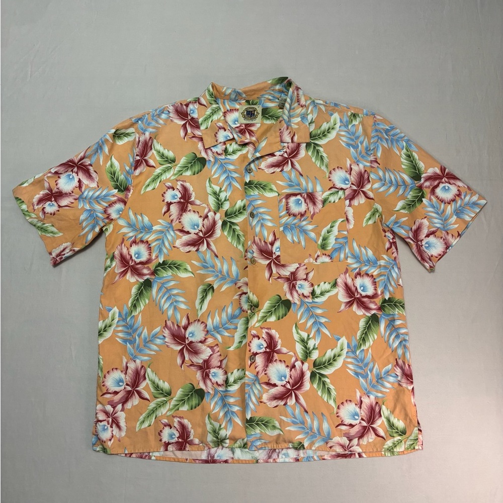 Pusser's West Indies Men's Coral Hawaiian Floral Short-Sleeve Shirt Size Large